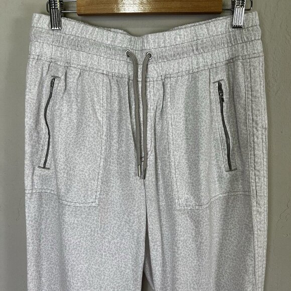 Athleta Cabo Linen Jogger Pants Beige Leopard Print Drawstring‎ Beach Size 8 - Picture 2 of 13